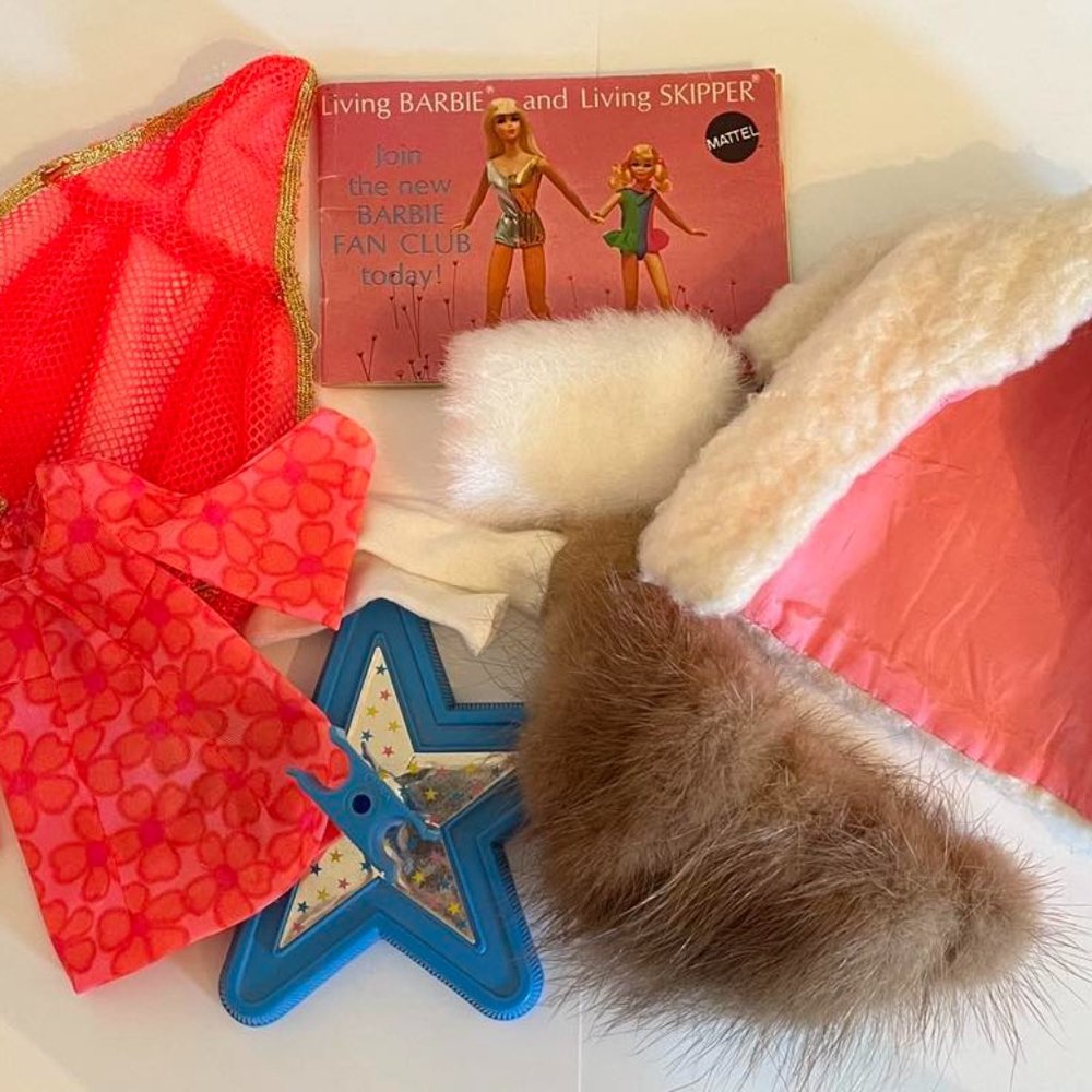 Lot-Vintage Barbie Clothes, Accessories, Stand and Fan Club Booklet-MORE ADDED